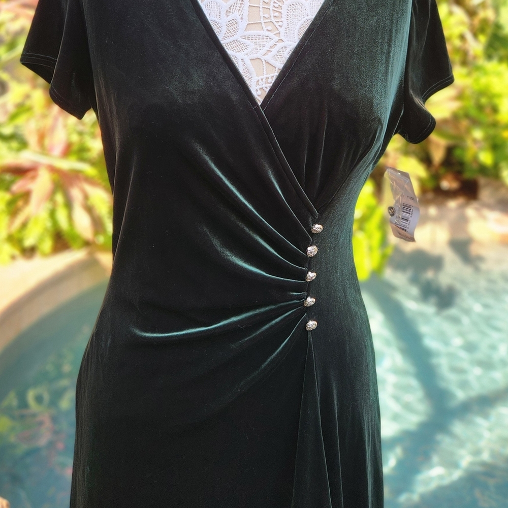 Elegant Velvet Wrap Dress in Green..Perfect Holiday Dress!